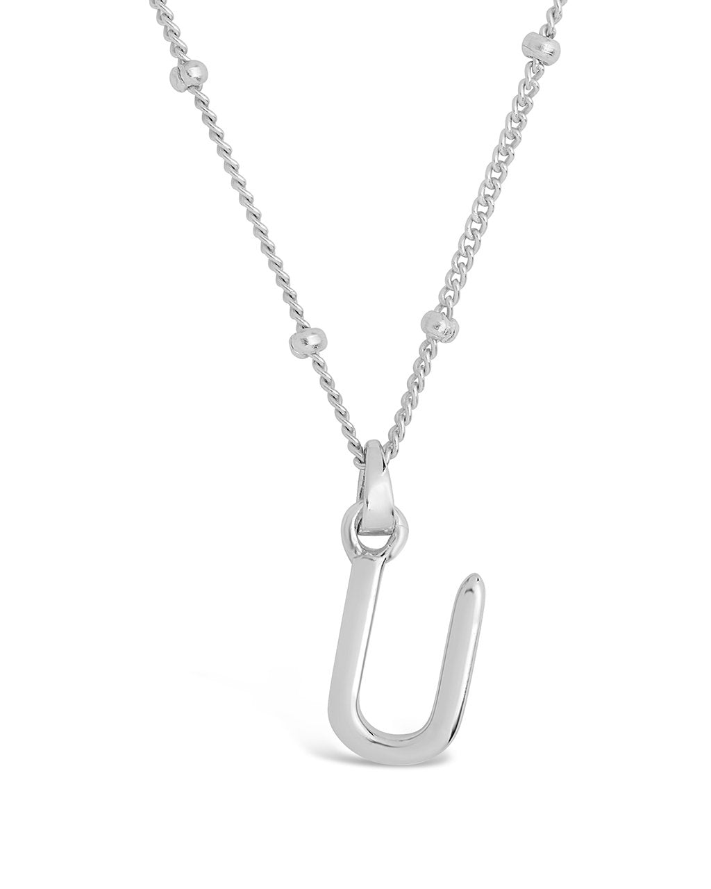 Sterling Silver Initial Necklace with Beaded Chain Necklace Sterling Forever Silver U 