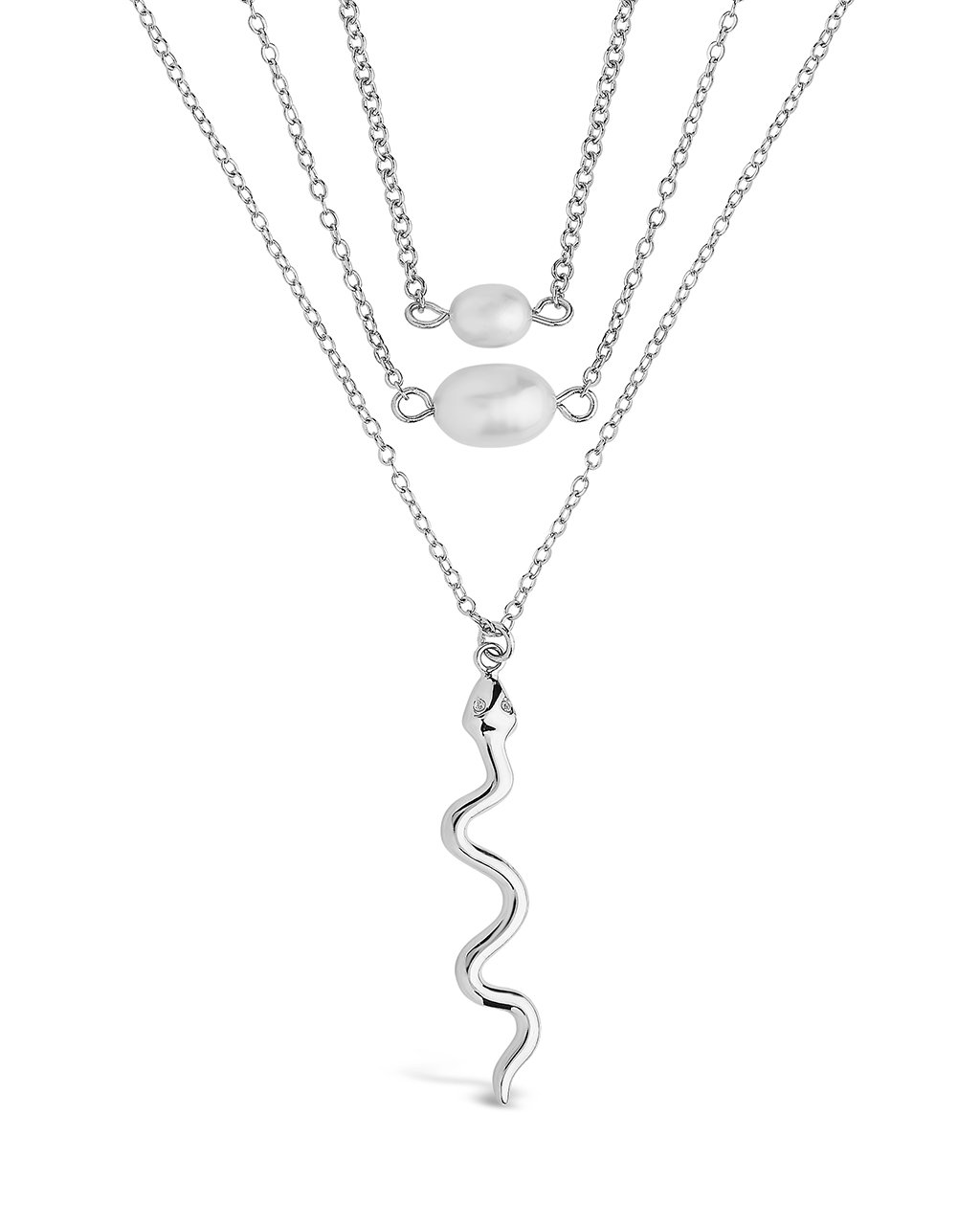 Wriggling Snake & Pearl Layered Necklace Necklace Sterling Forever Silver