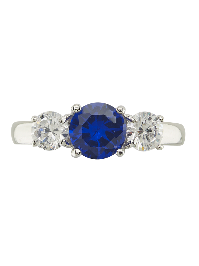 Sterling Silver Sapphire CZ Three Stone Ring - Sterling Forever