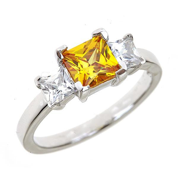 Sterling Silver Canary 3 Stone Engagement Ring - Sterling Forever