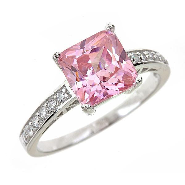 Sterling Silver Pink Sapphire CZ Princess Cut Ring - Sterling Forever