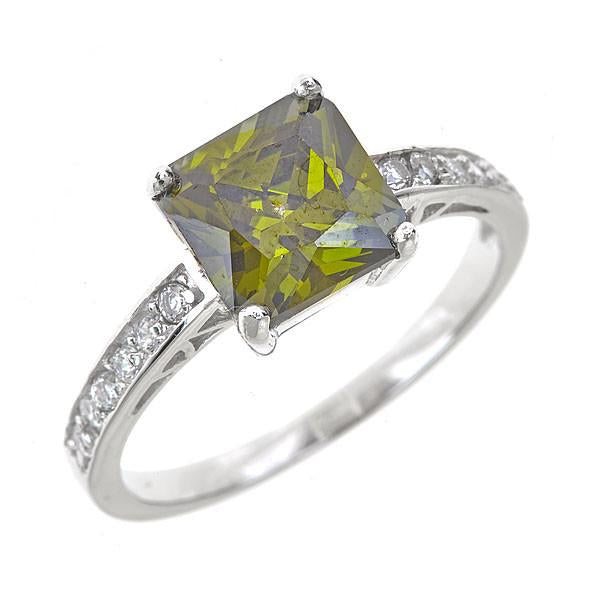 Sterling Silver Princess Cut Peridot Cz Engagement Ring - Sterling Forever