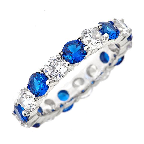 Sterling Silver Blue Sapphire CZ Eternity Band Ring - Sterling Forever
