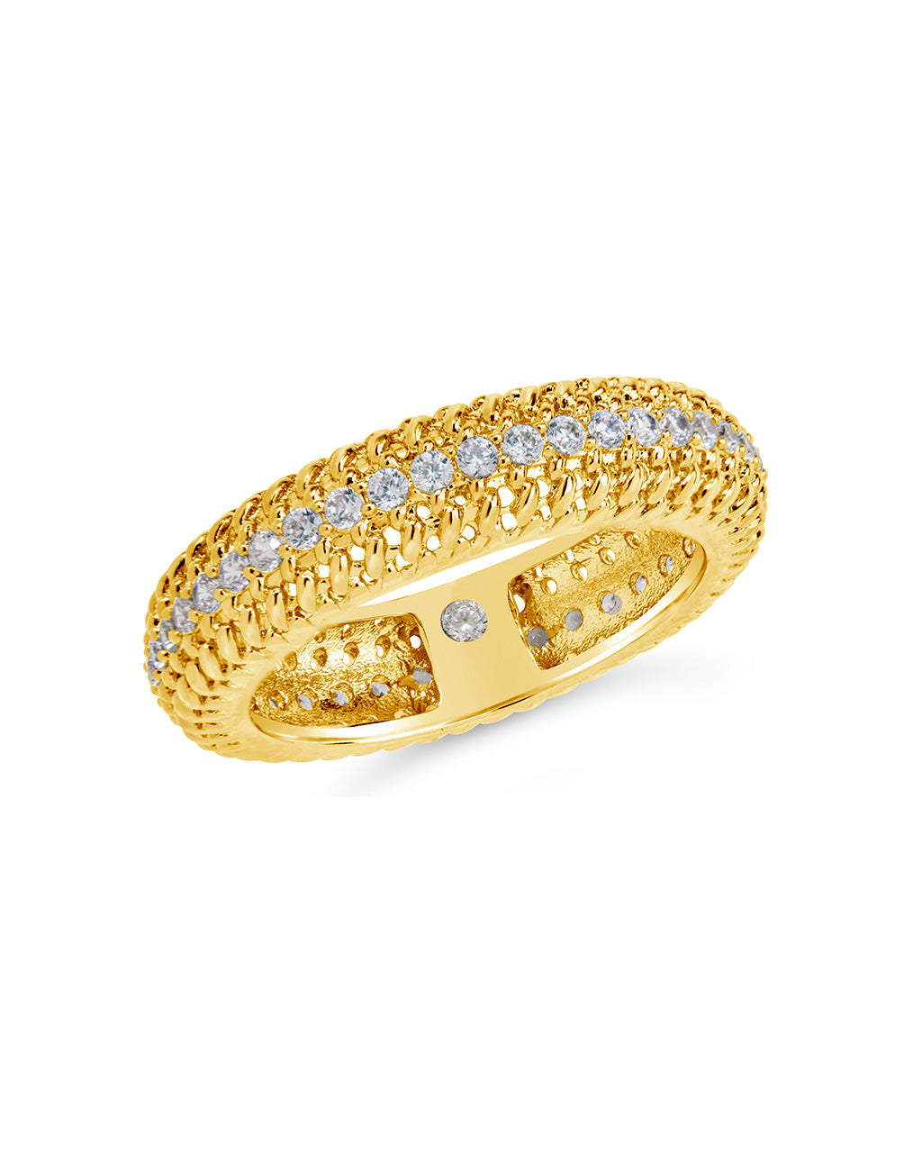 CZ Studded Dome Band Ring Ring Sterling Forever Gold 6 
