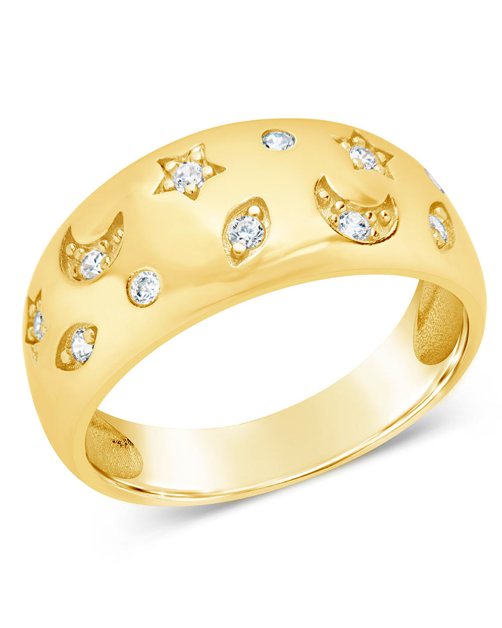 Star and Crescent Bezel Dome Band Ring Ring Sterling Forever Gold 6