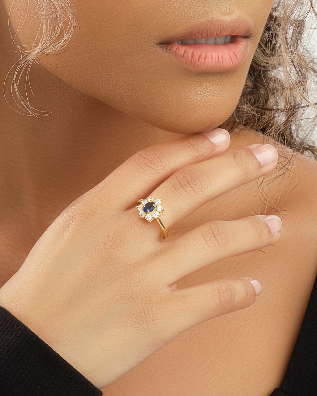 18K Gold Plated Sterling Silver Royal Blue CZ Engagement Ring Ring Sterling Forever