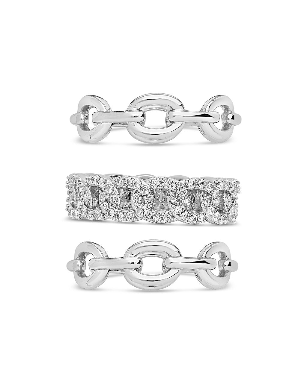 Mixed Link Stacking Ring Set of 3 Ring Sterling Forever Silver 6