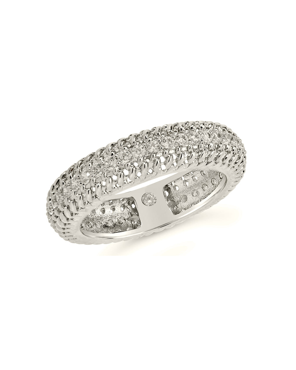 CZ Studded Dome Band Ring Ring Sterling Forever Silver 6 