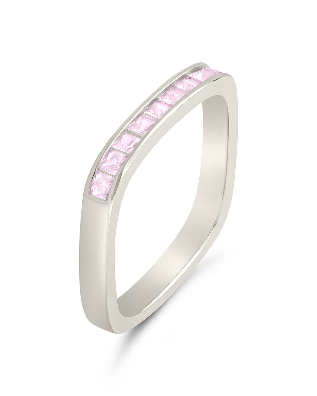 Sterling Silver Rectangular Band Ring with CZ Accent Ring Sterling Forever