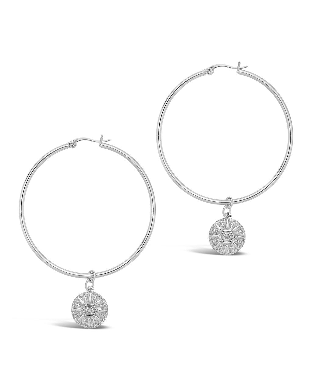 Sun Disk Charm Hoops - Sterling Forever
