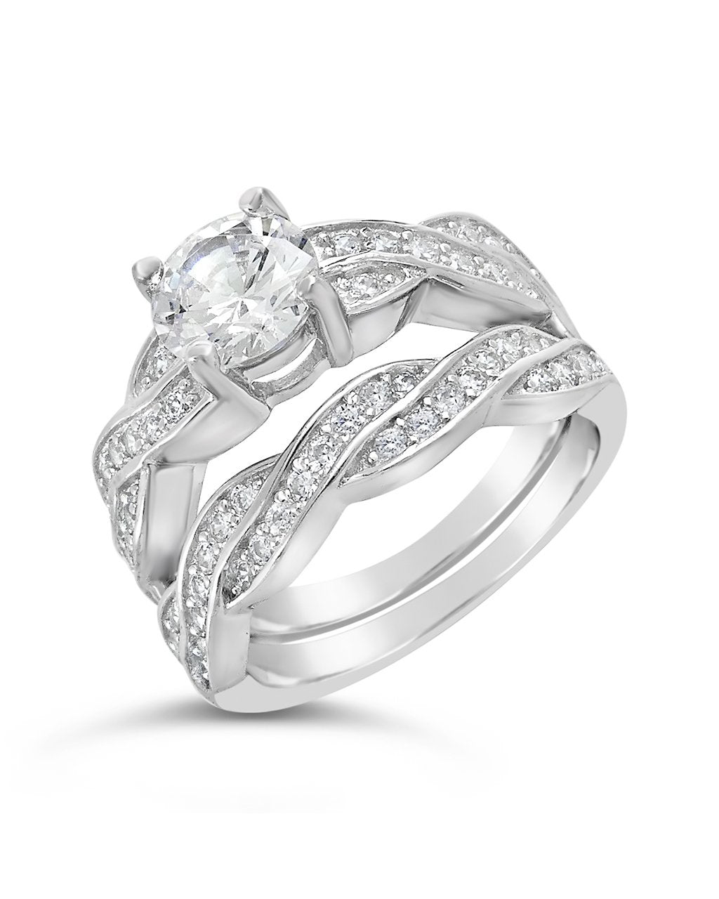 Sterling Silver Round CZ Ring with Twist Band Ring Sterling Forever