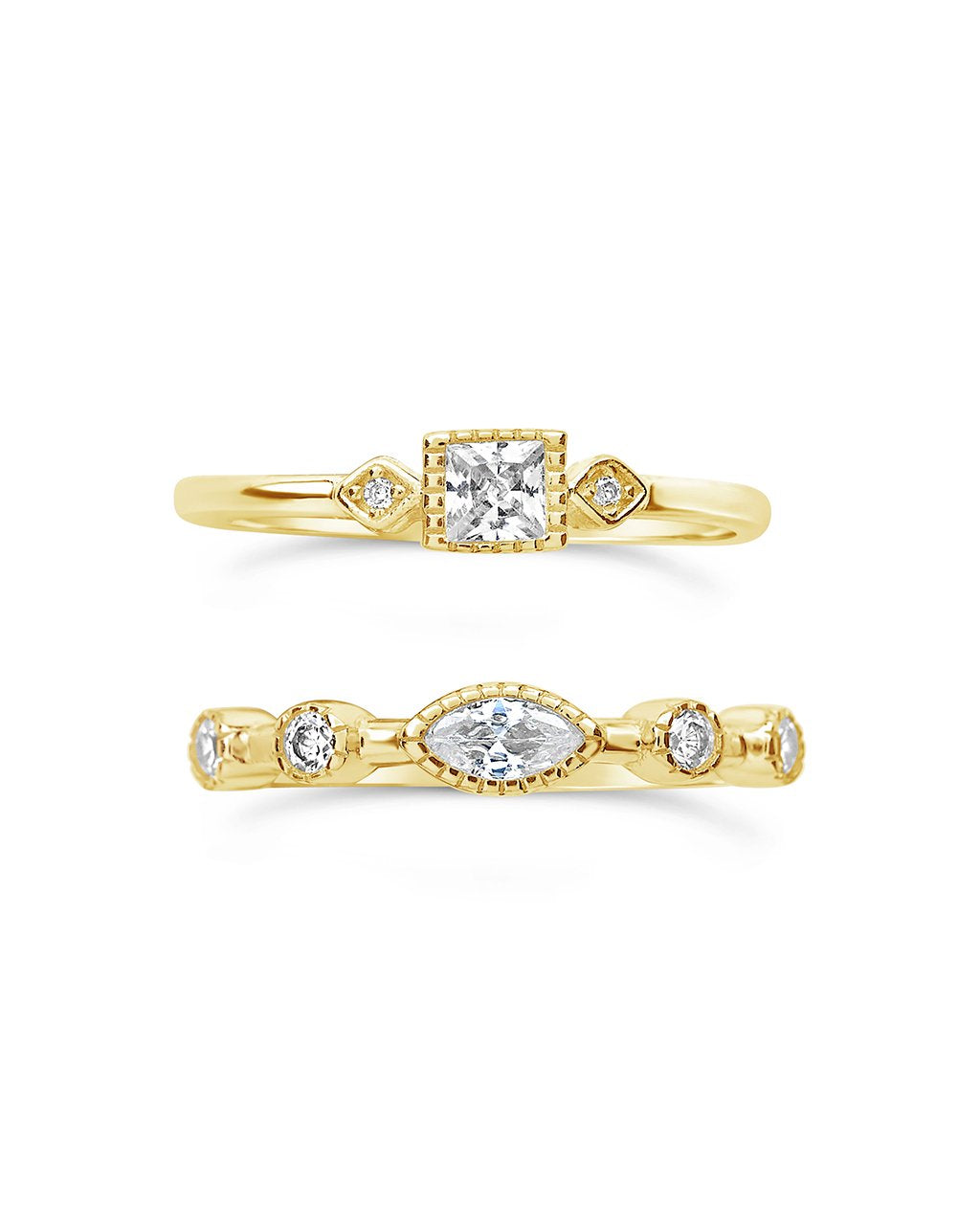 14K Gold Vermeil CZ Band Ring Set of 2 - Sterling Forever