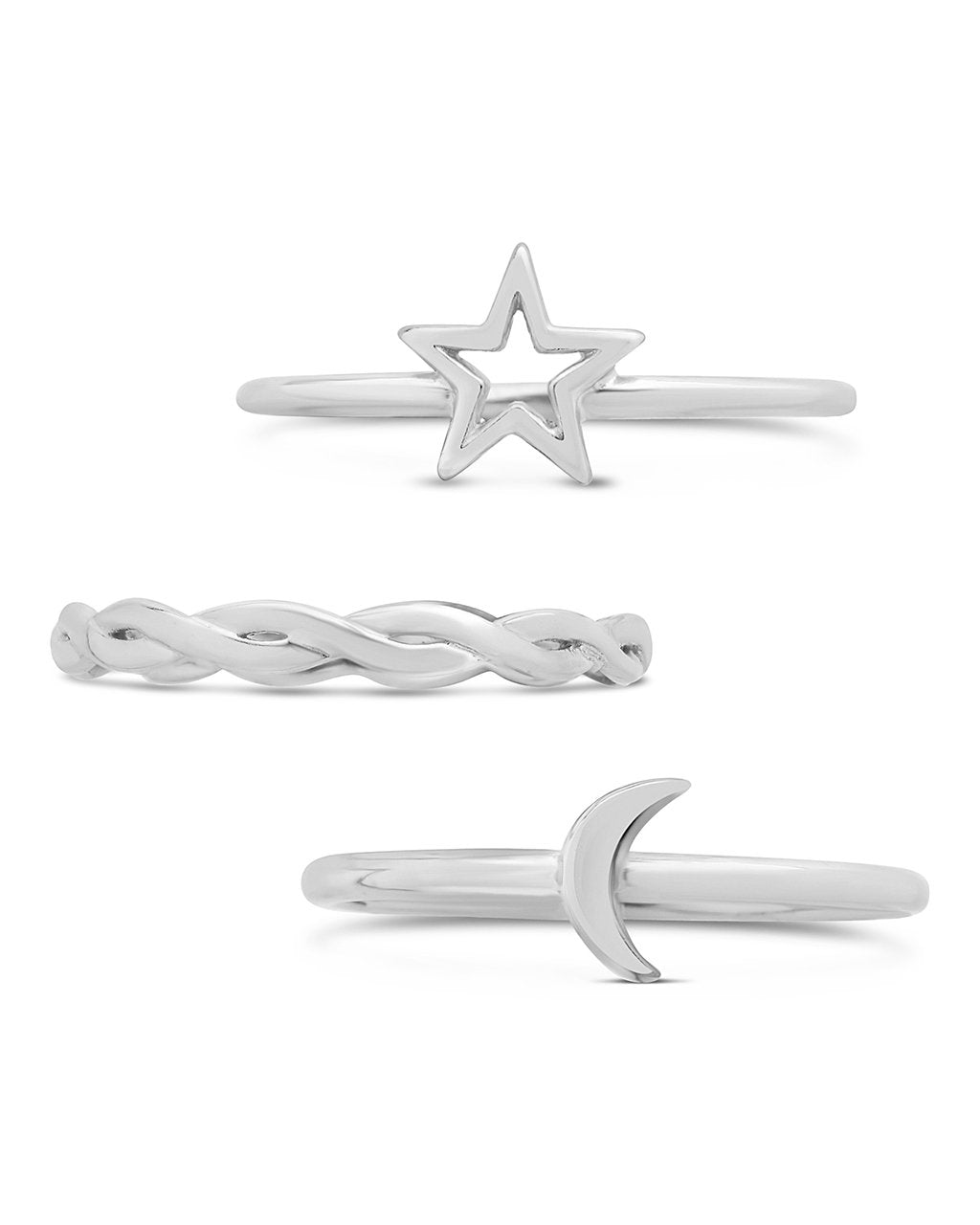 Sterling Silver Celestial Stacking Ring Set of 3 - Sterling Forever