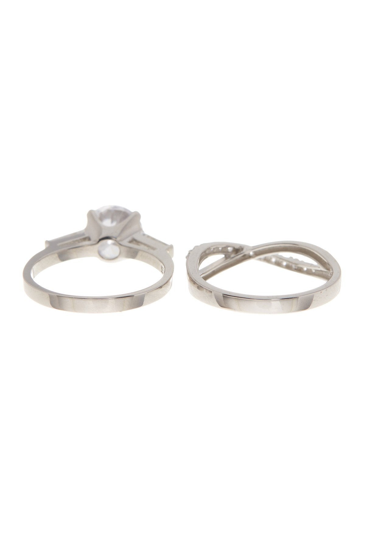 Sterling Silver Round CZ Crisscross Solitaire Ring Set - Sterling Forever