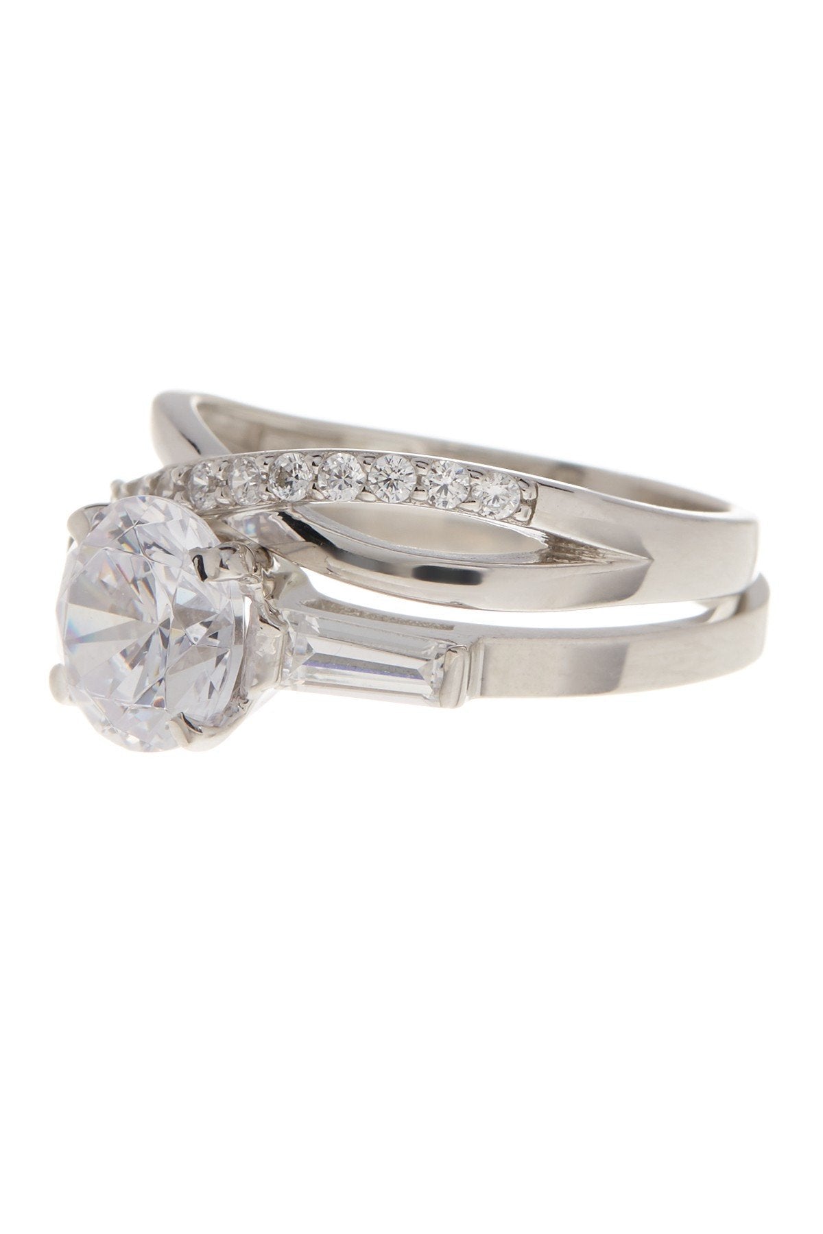 Sterling Silver Round CZ Crisscross Solitaire Ring Set - Sterling Forever