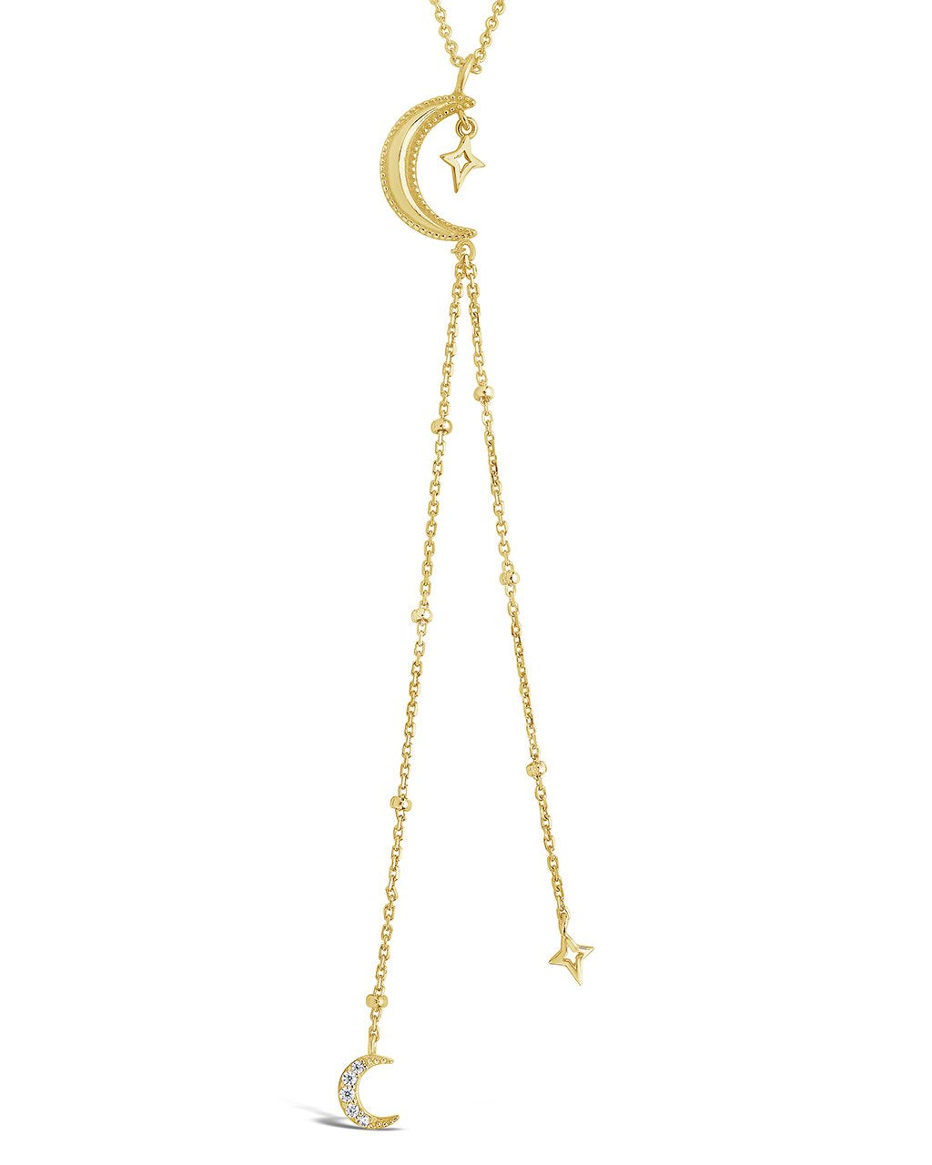 Sterling Silver Crescent Moon Y Drop Necklace - Sterling Forever