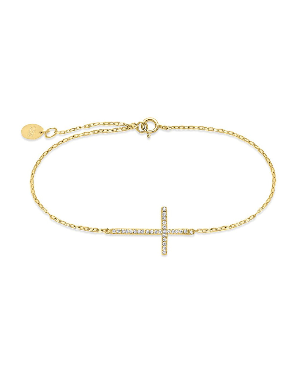 Sterling Silver Sideways CZ Cross Bracelet - Sterling Forever