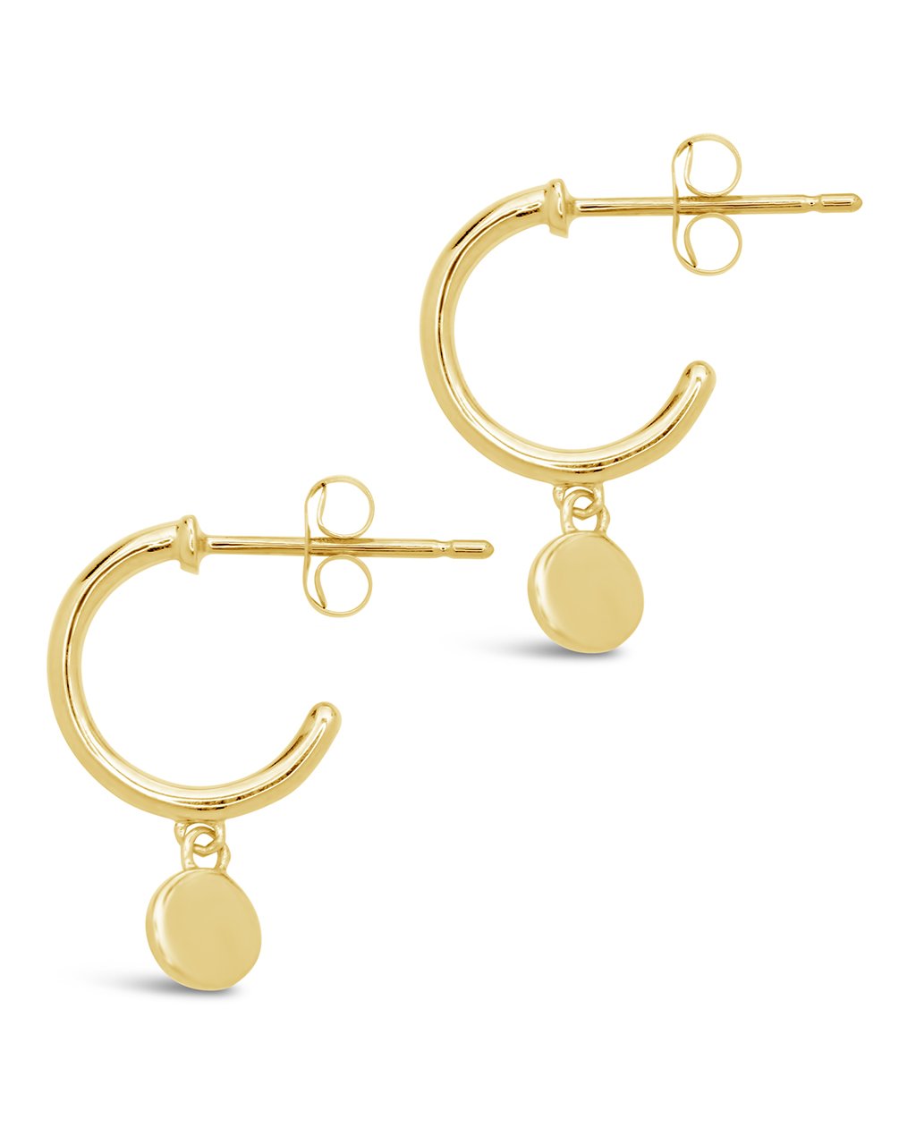 14K Gold Disk Charm Micro Hoop Earrings Fine Earring SF Fine 