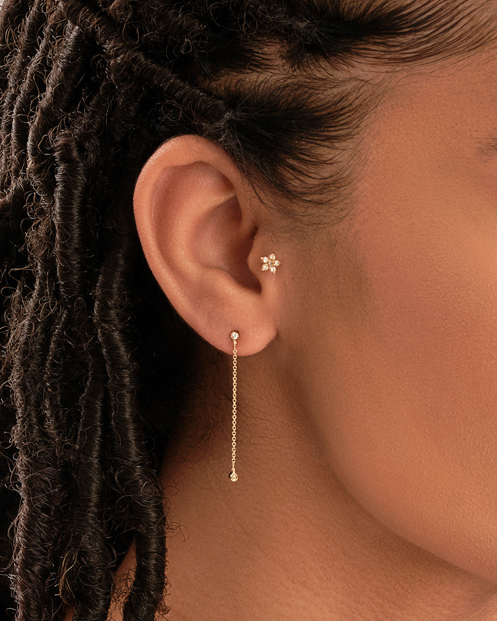 14K Gold Bezel Diamond Chain Drop Stud Earrings Fine Earring SF Fine 
