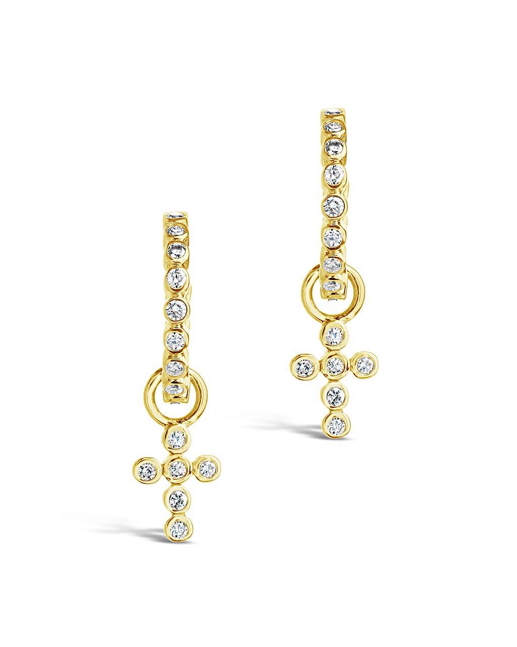 14K Gold Diamond Cross Huggie Hoop Earrings Fine Earring SF Fine 14K Yellow Gold 