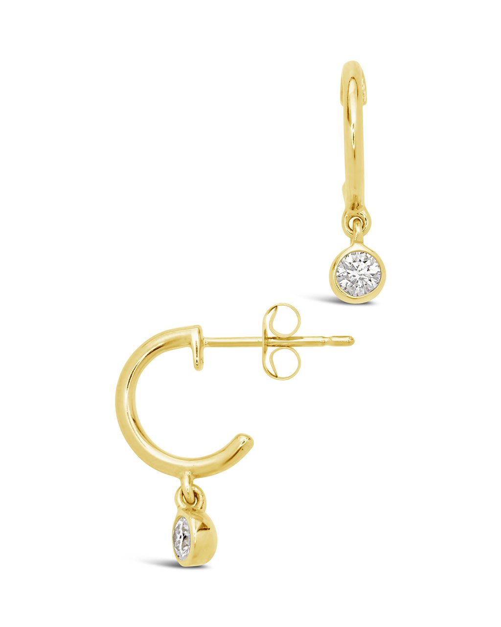 14K Gold Hoop Earring with Bezel Diamond Drop Fine Earring SF Fine 14K Yellow Gold 