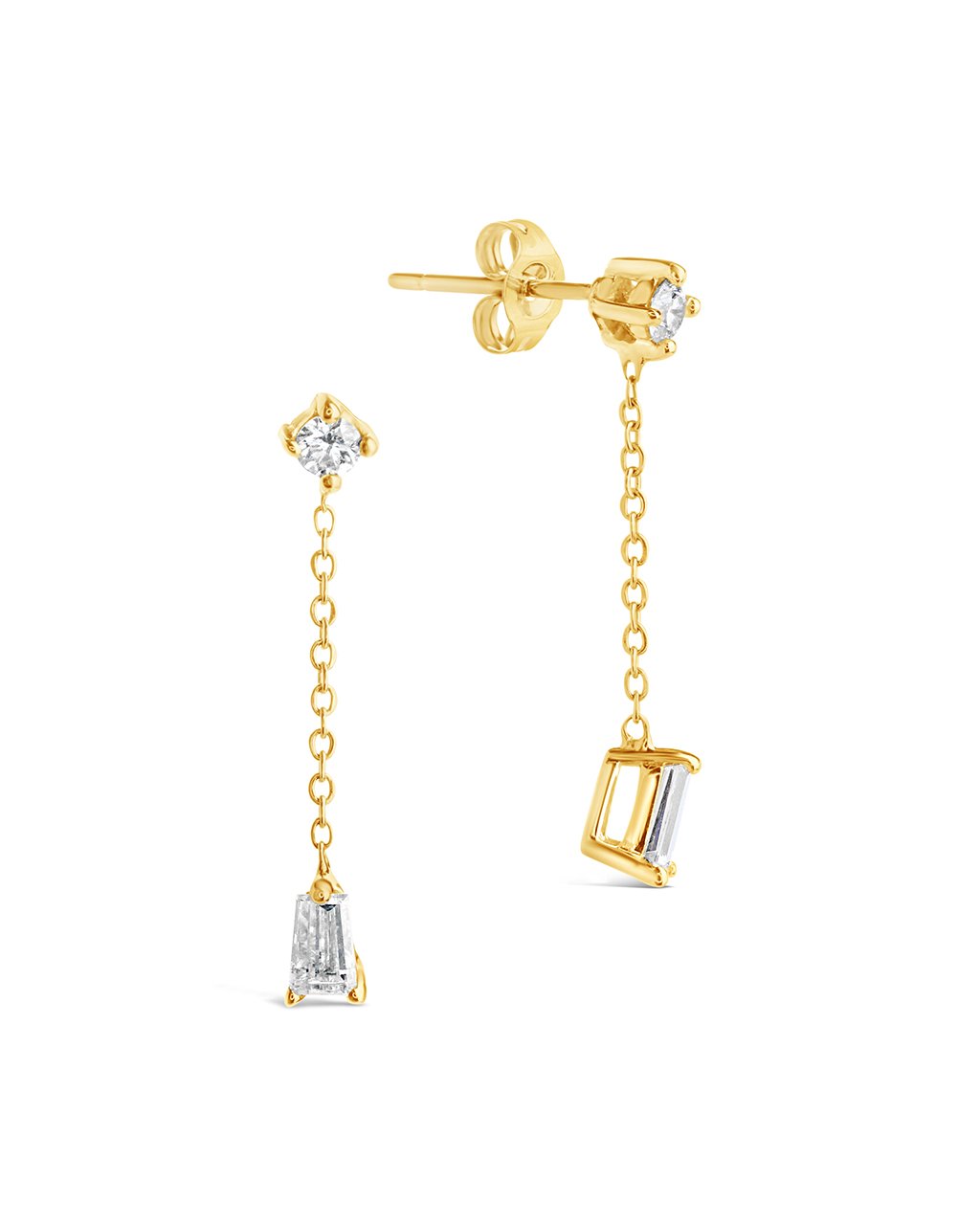 14K Gold Tapered Baguette Diamond Chain Drop Stud Earrings Fine Earring SF Fine 