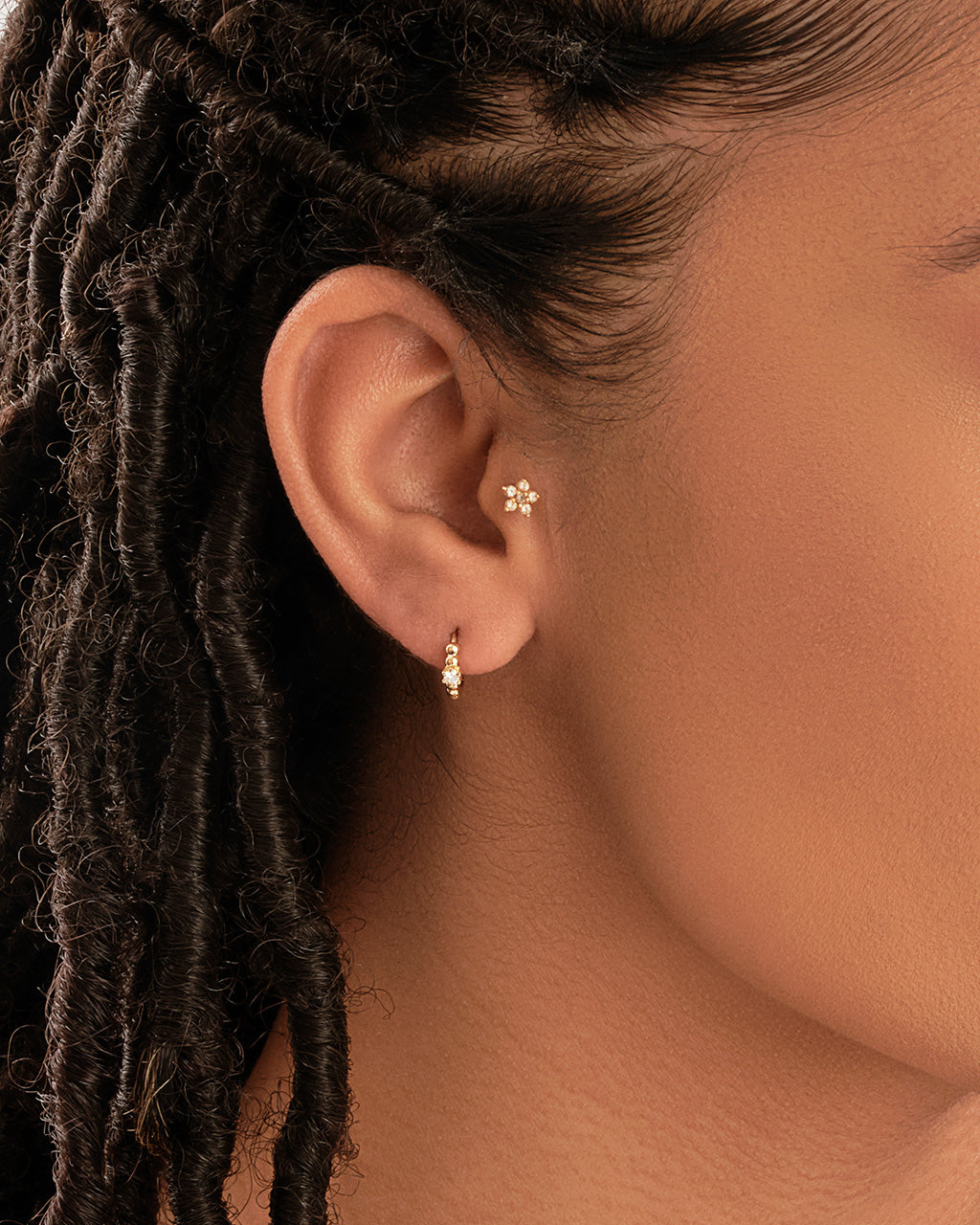 14K Gold Bead & Diamond Huggie Hoop Earrings Fine Earring SF Fine 