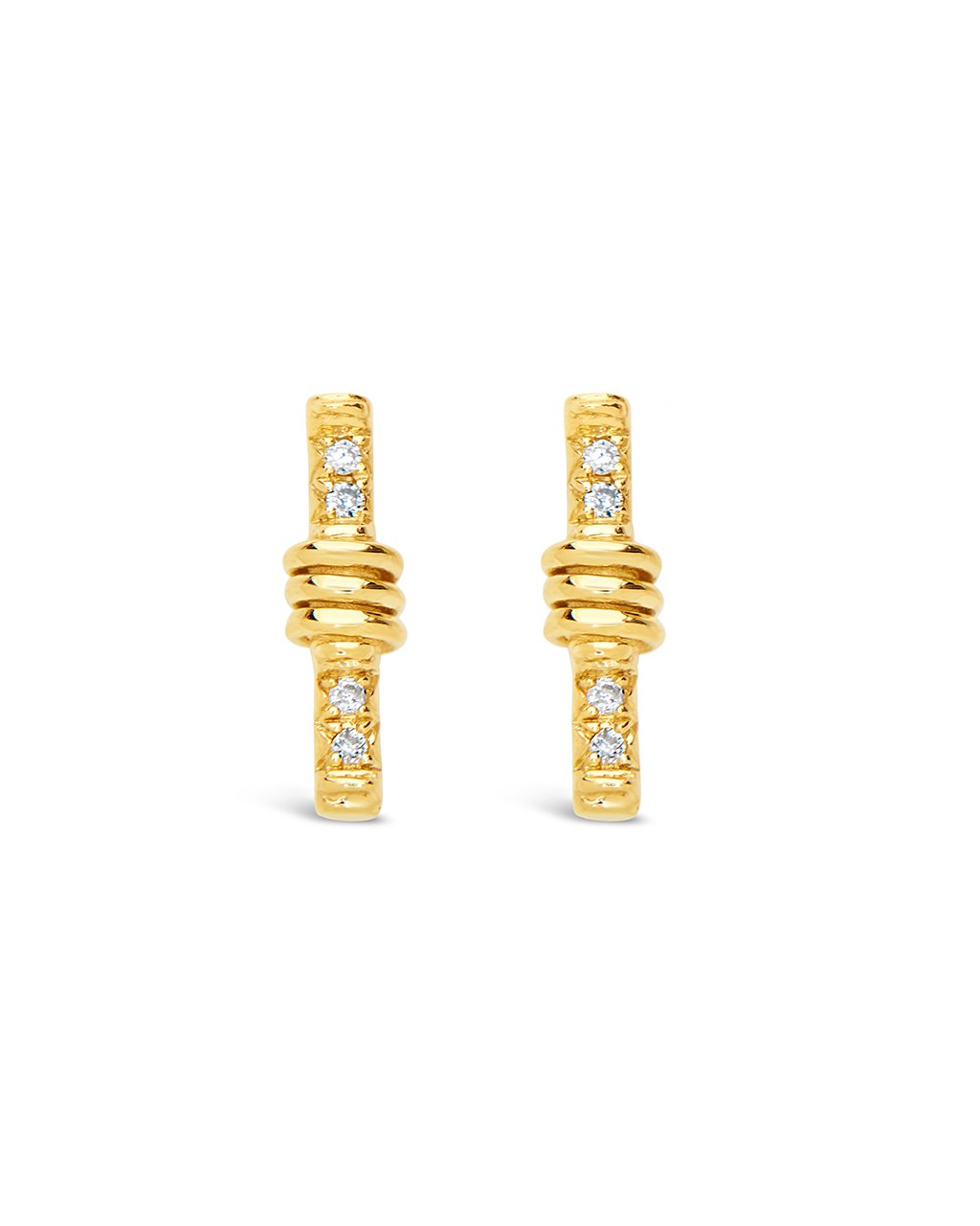 14K Gold Wrapped Diamond Bar Stud Earrings Fine Earring SF Fine 14K Yellow Gold