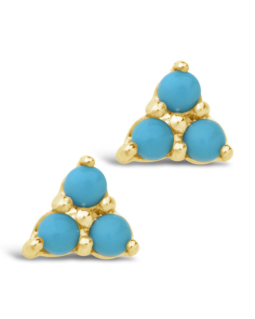 14K Gold Turquoise Trinity Studs Fine Earring SF Fine 14K Yellow Gold