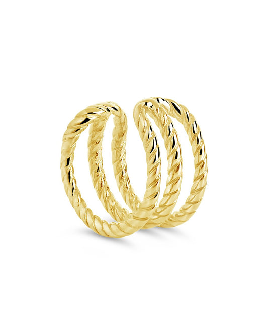 14K Gold Braided Triple Row Ear Cuff Fine Earring SF Fine 14K Yellow Gold
