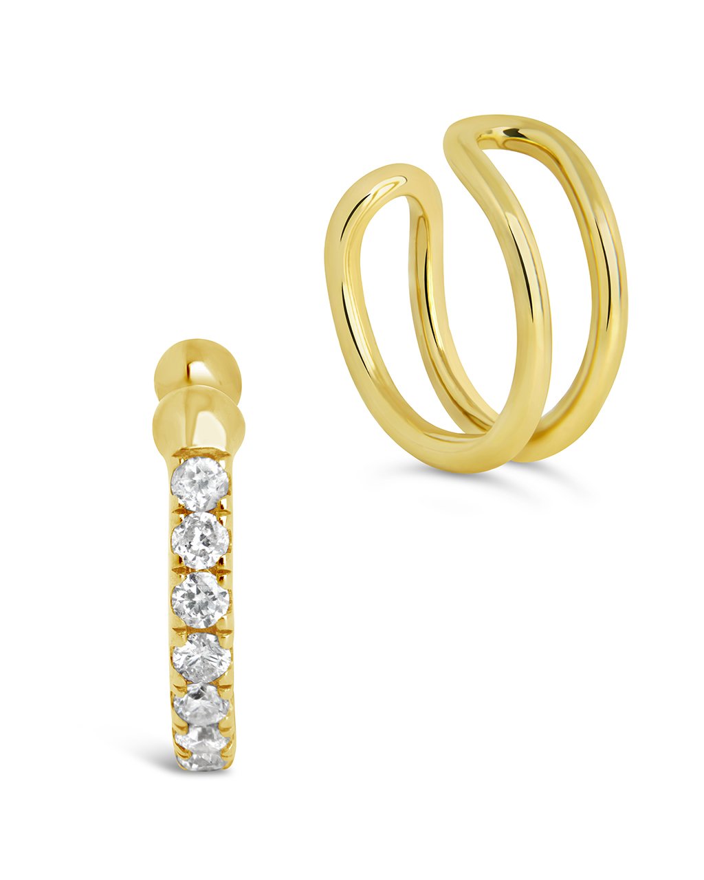 14K Gold Simple Diamond Ear Cuff Set of 2 Fine Earring SF Fine 14K Yellow Gold 