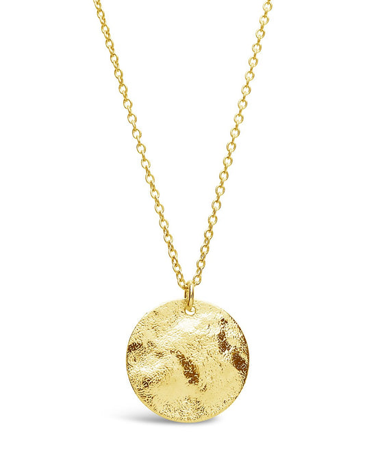 Sterling Silver Textured Wave Disk Necklace - Sterling Forever