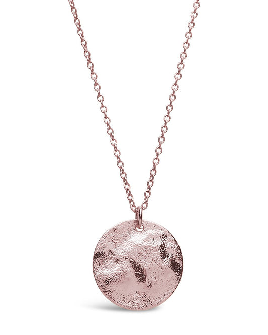 Sterling Silver Textured Wave Disk Necklace - Sterling Forever