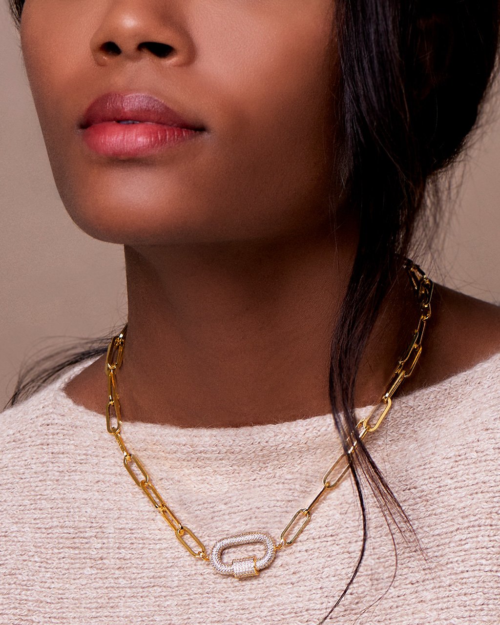 Pave CZ Carabiner Linked Lock Necklace Necklace Sterling Forever