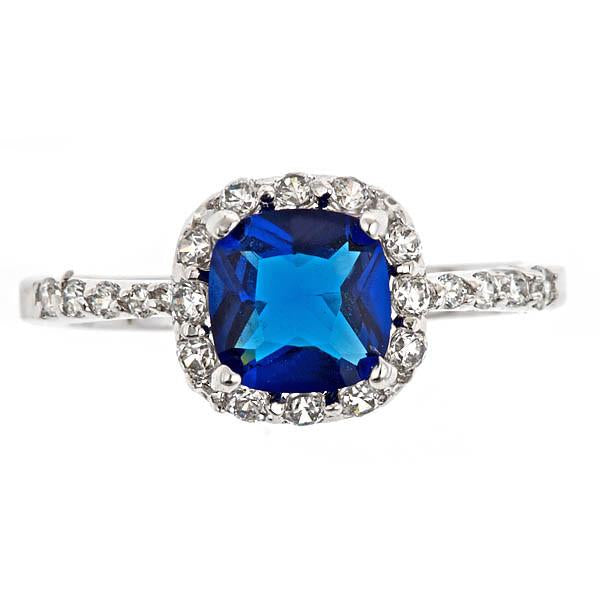 Sterling Silver Sapphire CZ with Surrounding Stones Ring - Sterling Forever