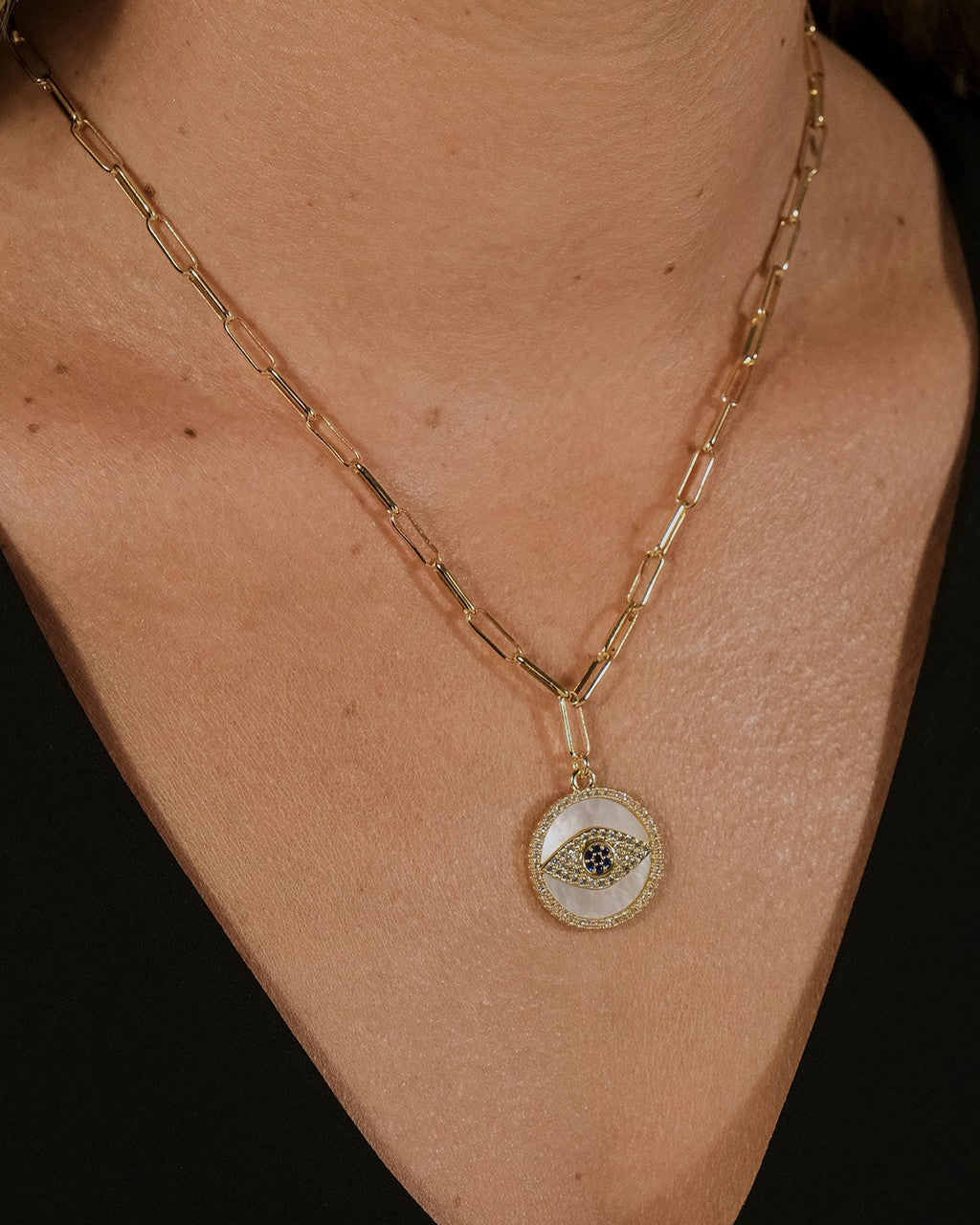 CZ & Mother of Pearl Evil Eye Pendant Necklace – Sterling