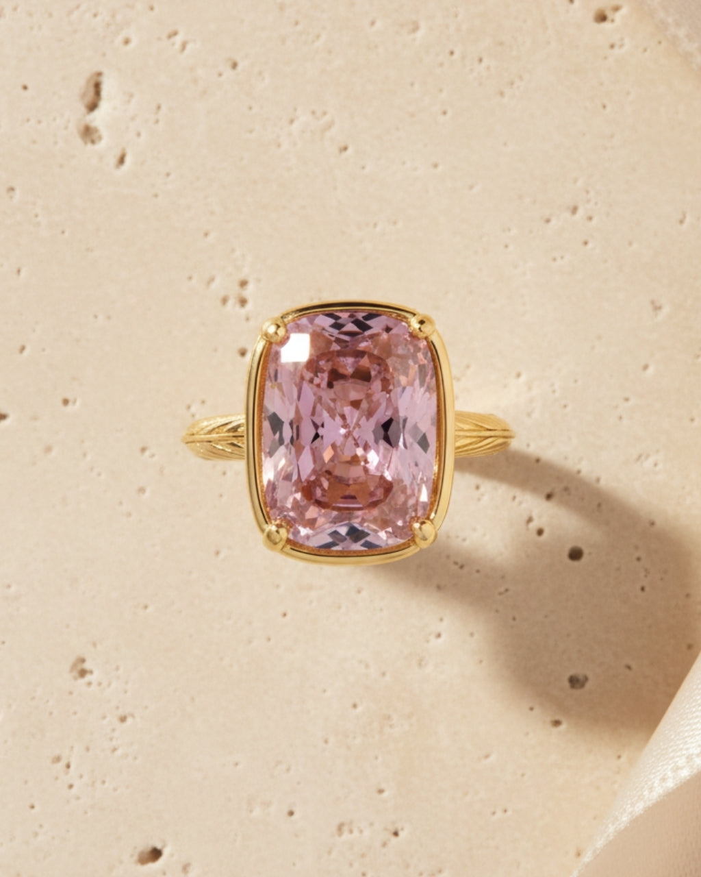 Sterling Silver Elongated Cushion Pink Sapphire CZ Cocktail Ring