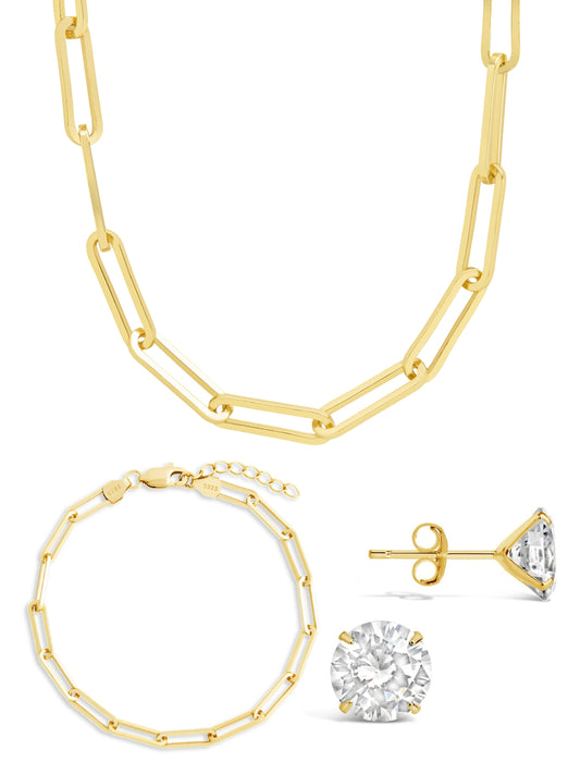 Sterling Silver Paperclip & Everyday Studs Jewelry Bundle