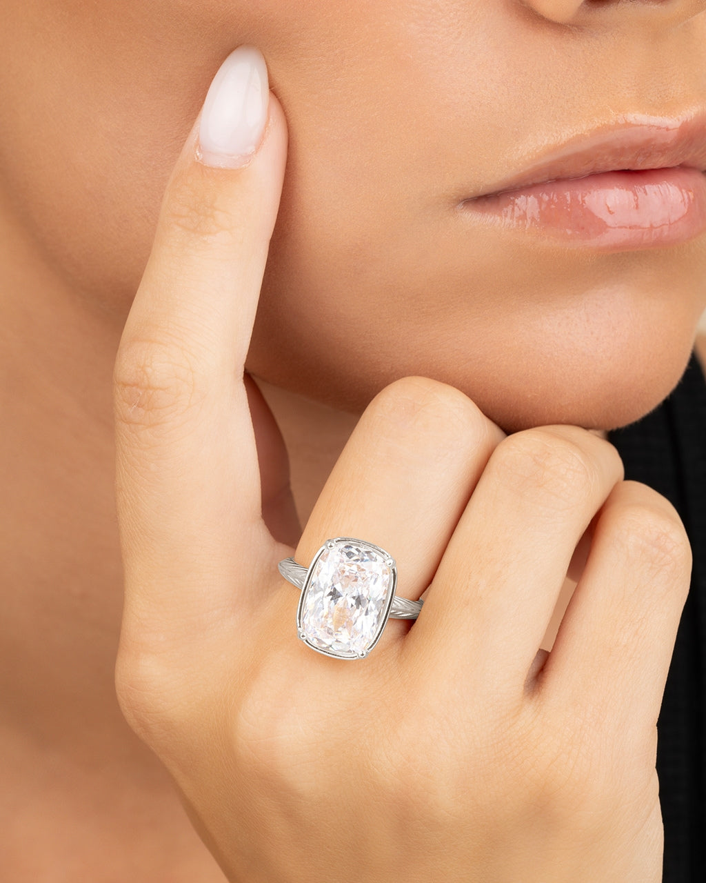 Sterling Silver Elongated Cushion Cocktail Ring