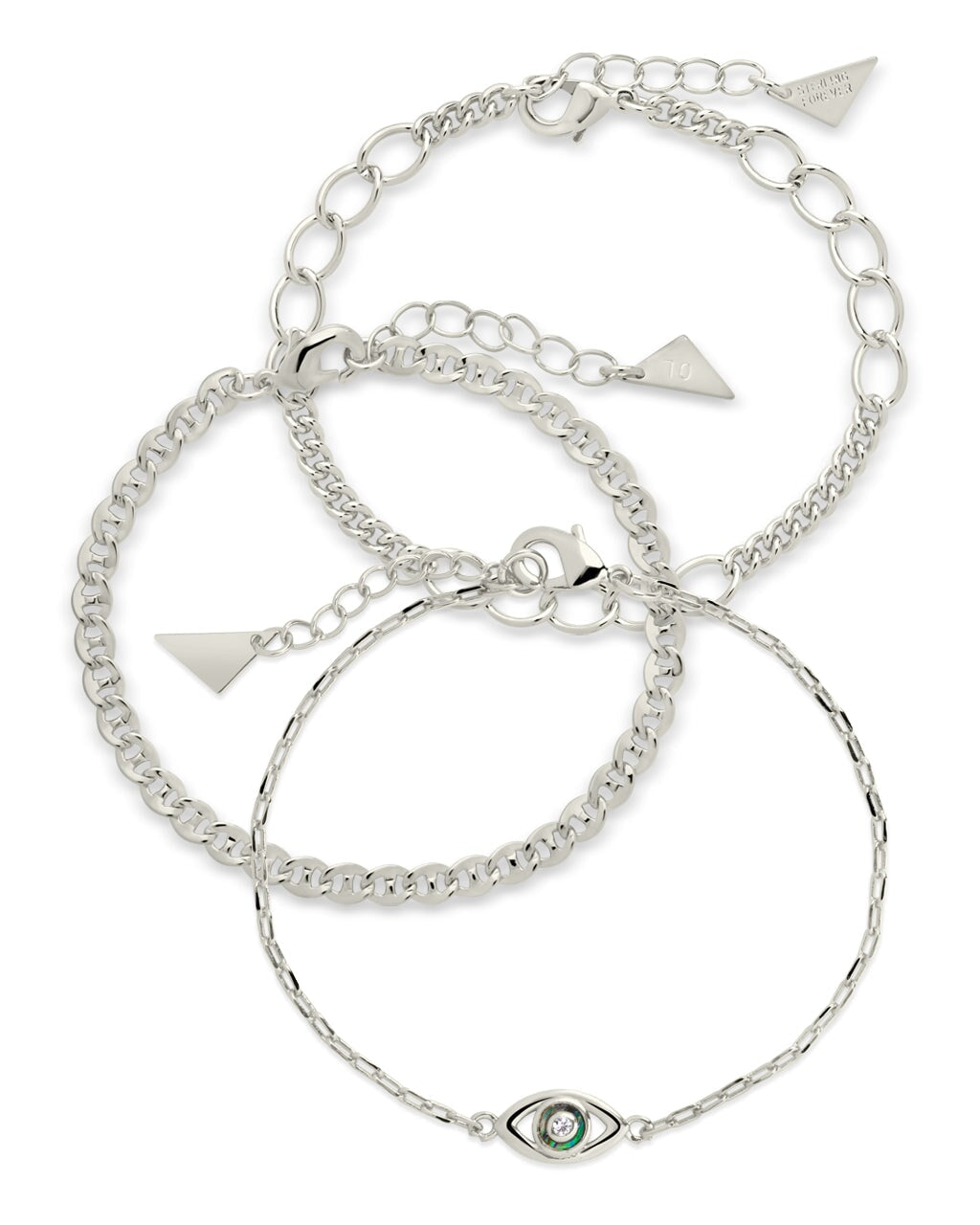 Mother of Pearl Evil Eye & Chain Bracelet Set of 3 Bracelet Sterling Forever Silver 