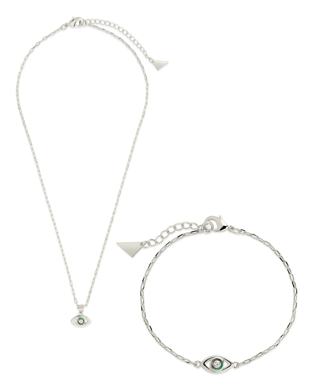 Mother of Pearl & CZ Evil Eye Bracelet and Necklace Set Bundles Sterling Forever Silver 