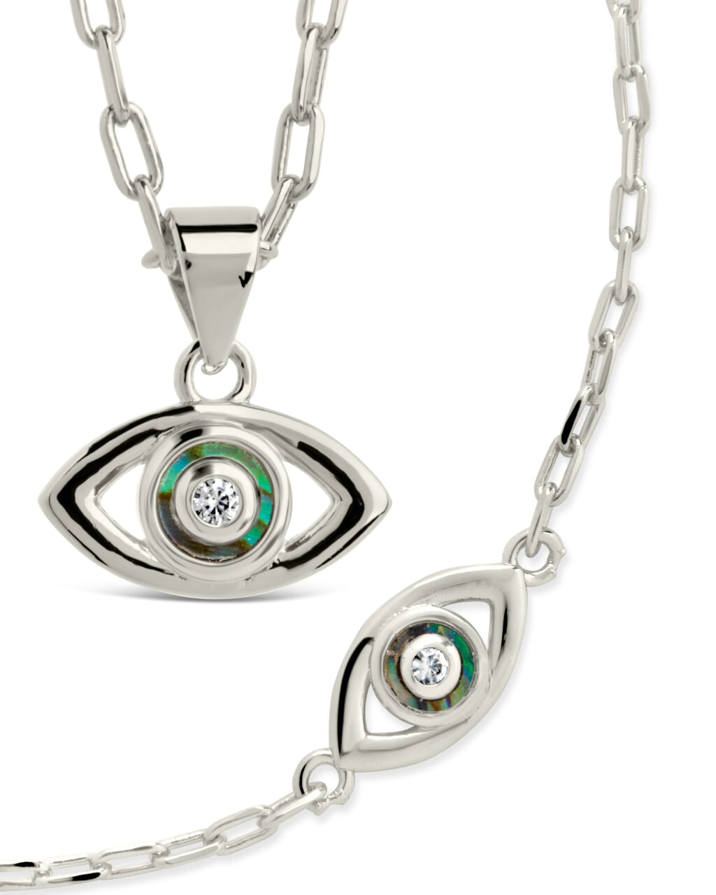 Mother of Pearl & CZ Evil Eye Bracelet and Necklace Set Bundles Sterling Forever 