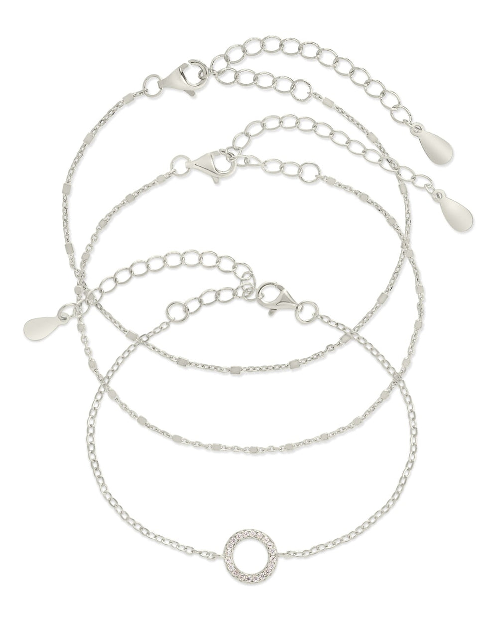 Sterling Silver CZ Circle & Chain Bracelet Set of 3 Bracelet Sterling Forever Silver 