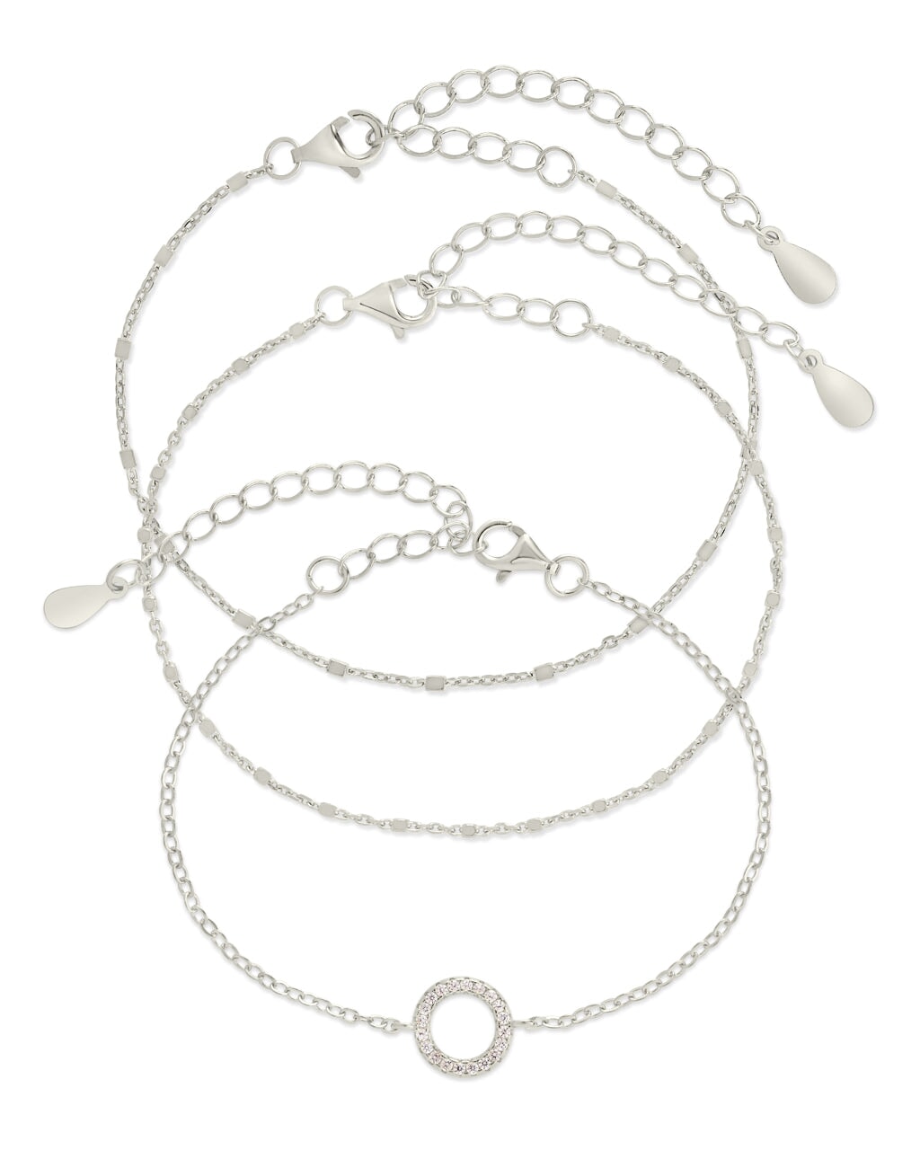 Sterling Silver CZ Circle & Chain Bracelet Set of 3 Bracelet Sterling Forever Silver 