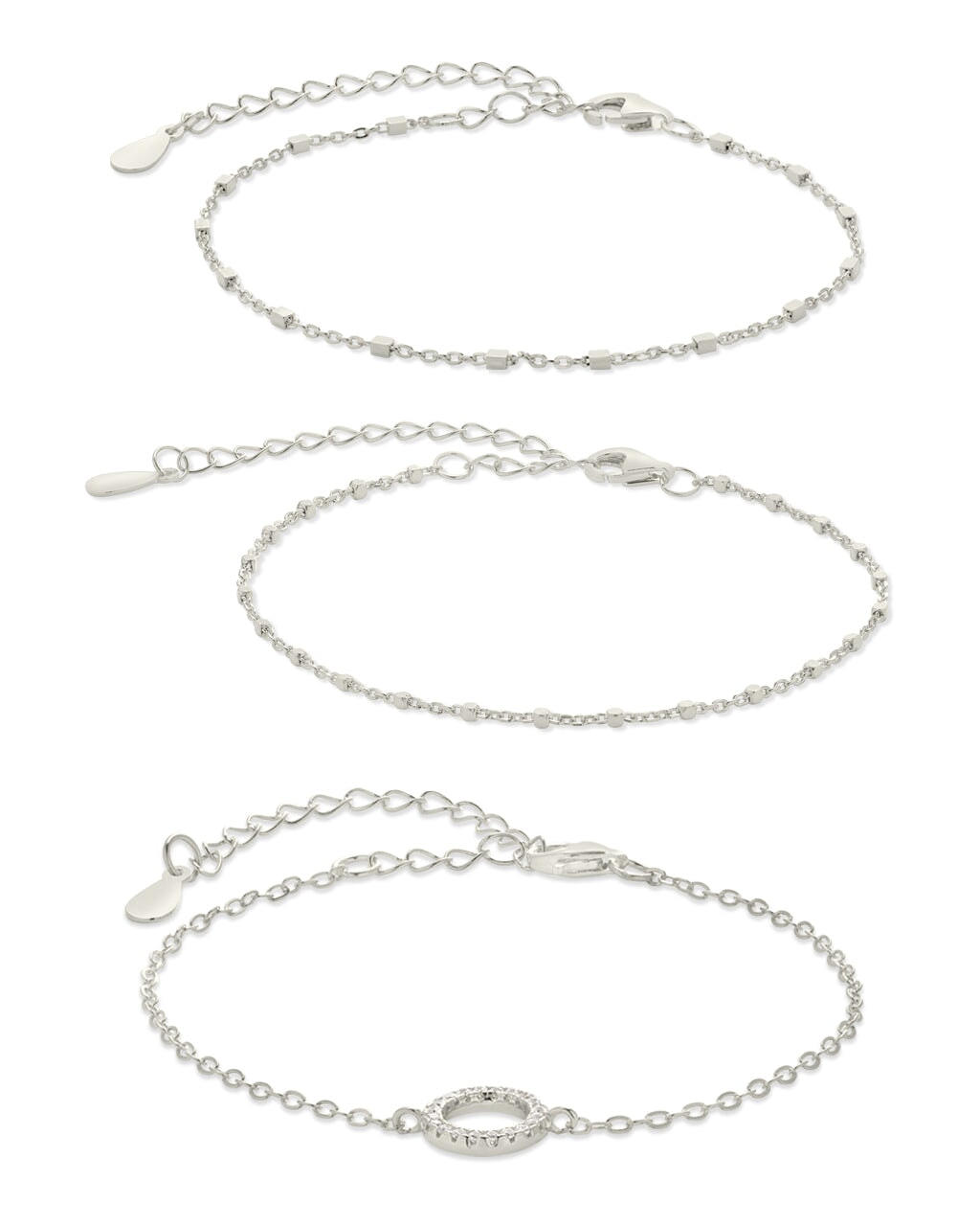 Sterling Silver CZ Circle & Chain Bracelet Set of 3 Bracelet Sterling Forever 