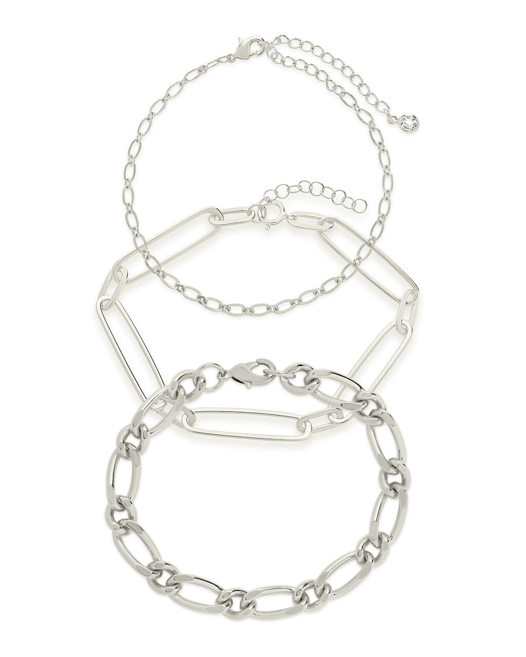 Stacked Chain Bracelet Set of 3 Bracelet Sterling Forever Silver 