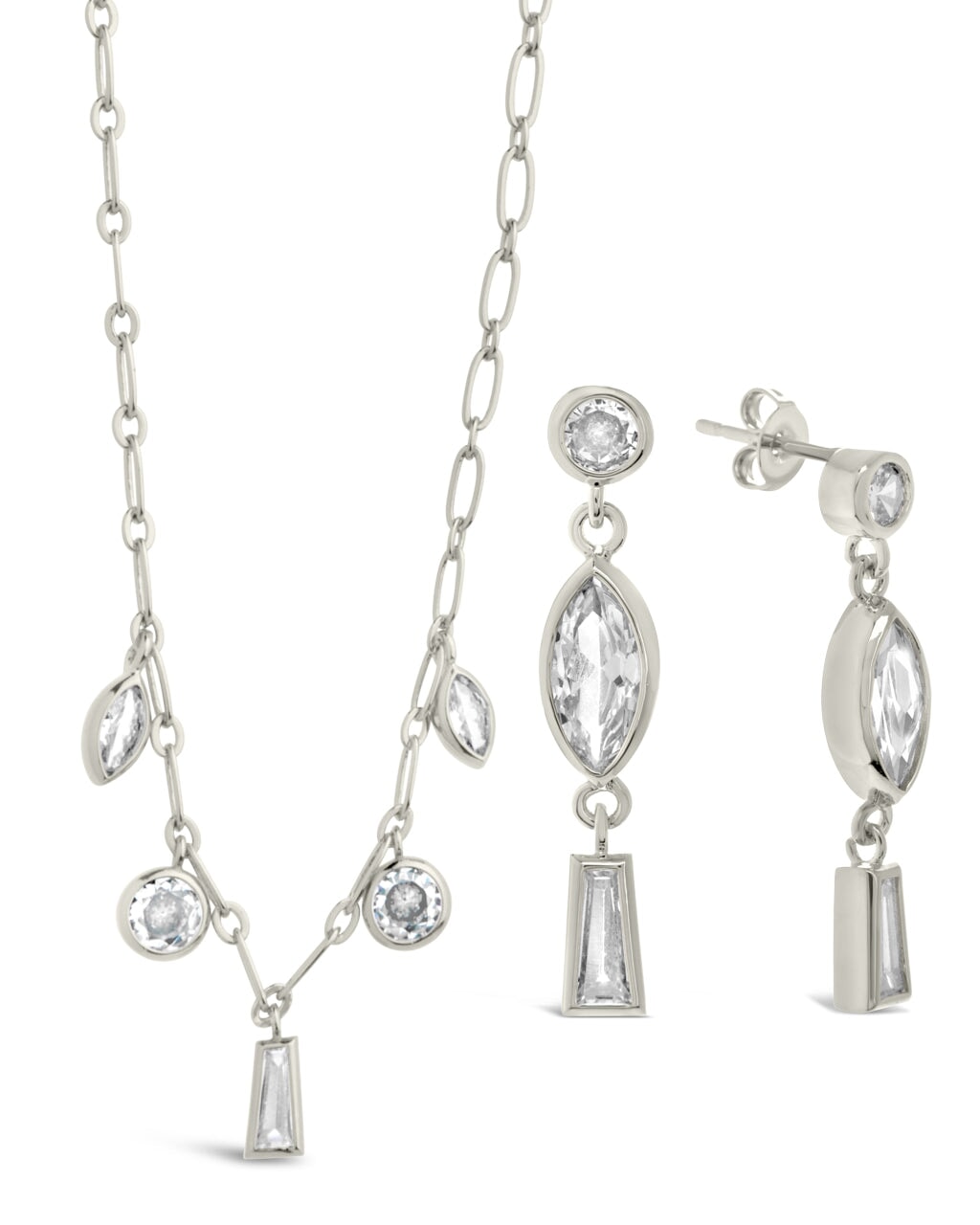 Suvi CZ Drop Earrings and Charm Necklace Set Bundles Sterling Forever Silver 