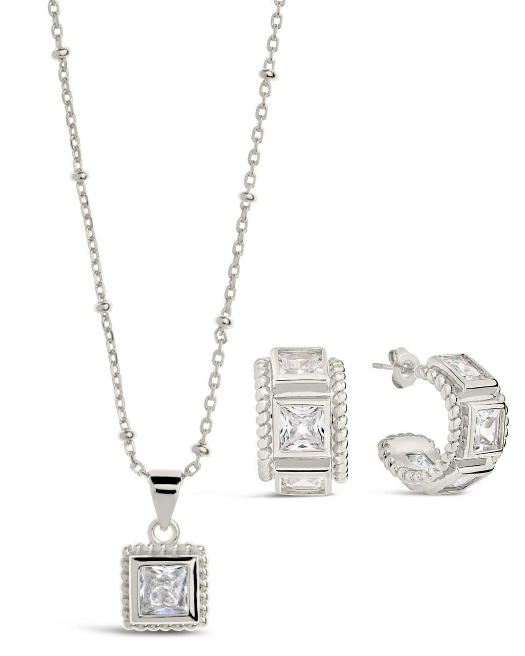 Cassia CZ Hoop & Pendant Necklace Set Bundles Sterling Forever Silver 