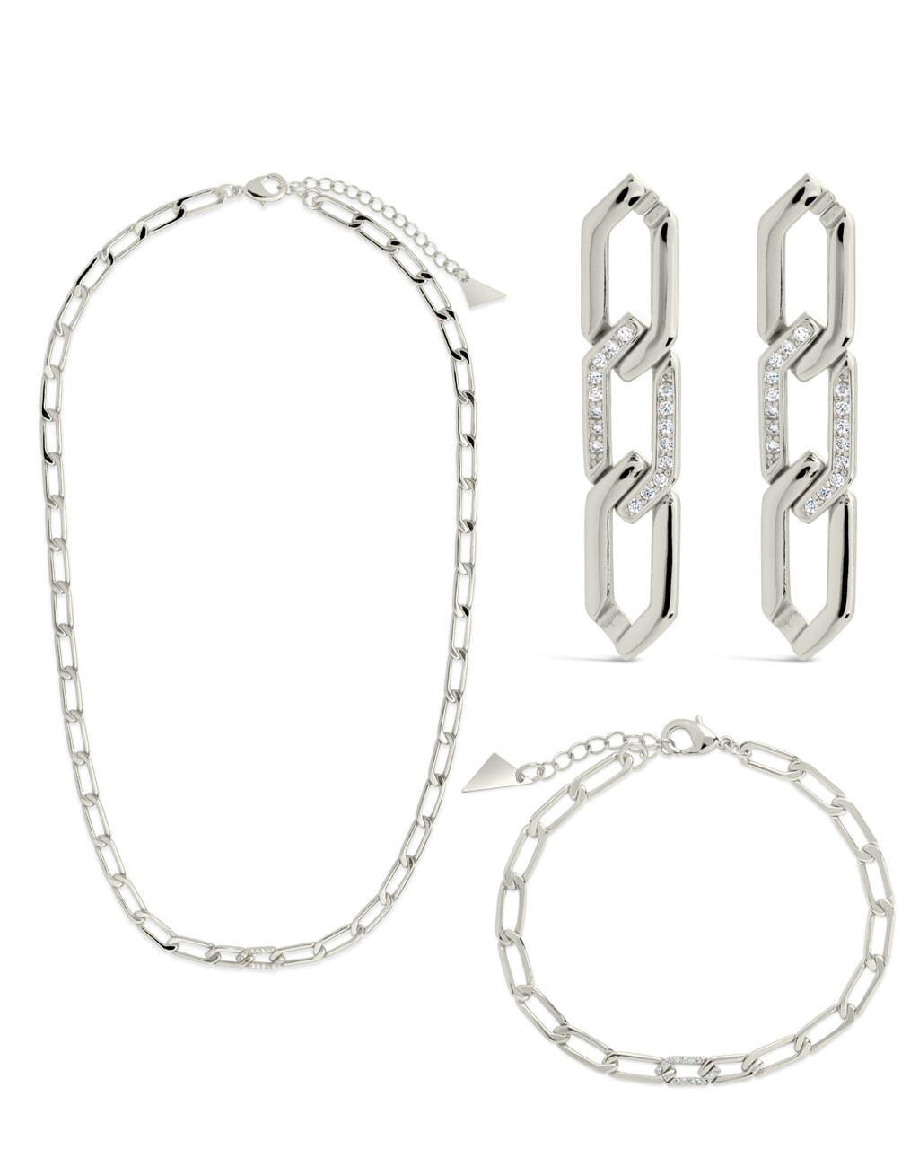 Kinslee CZ Chain Link Matching Set Bundles Sterling Forever Silver 