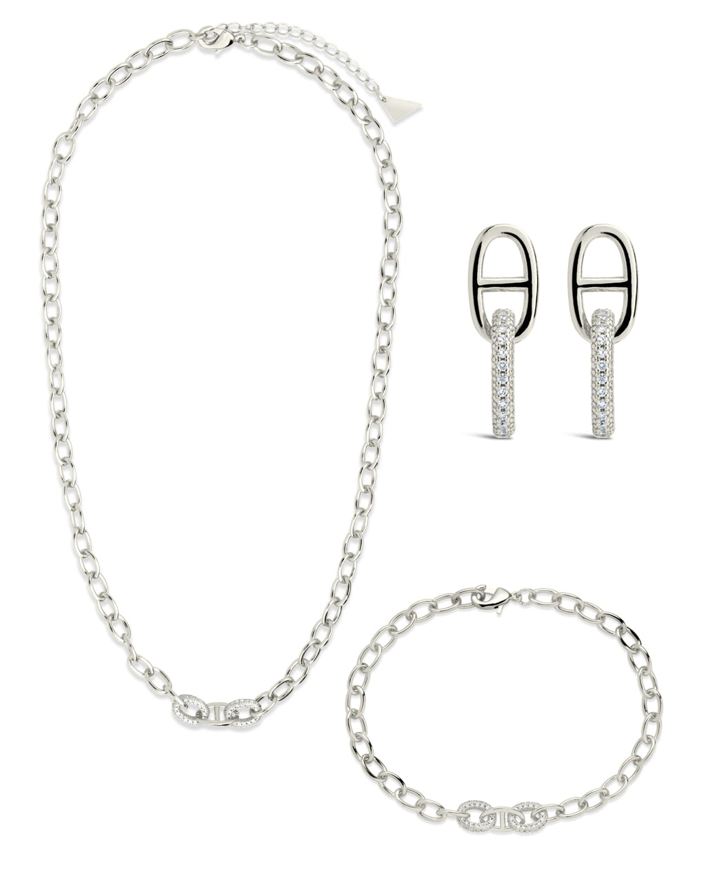 Reina CZ Chain Link Matching Set Bundles Sterling Forever Silver 
